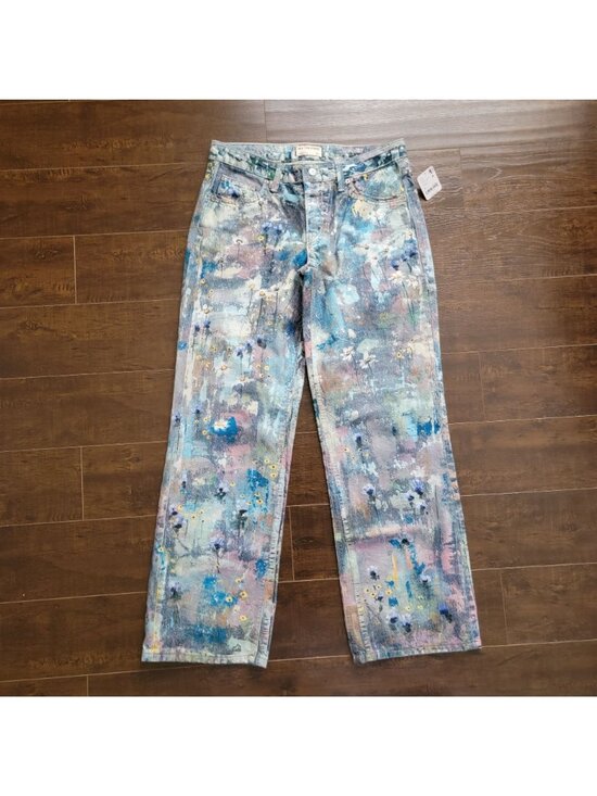 Free People Tennessee Low Rise Illusion Jeans Womens 26 Hand Painted 90s Retro - Picture 2 of 8